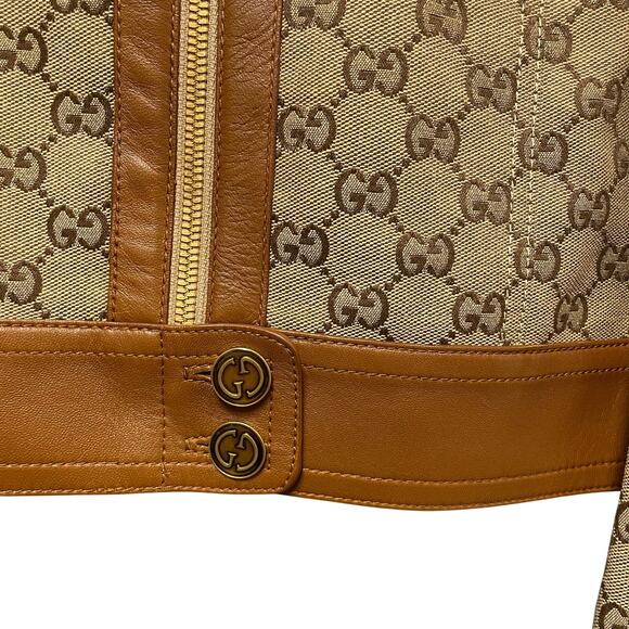 NWT Gucci GG Canvas Jacket Leather Trim Neutral Brown Tan Womens 40 / US 4 - Picture 7 of 16